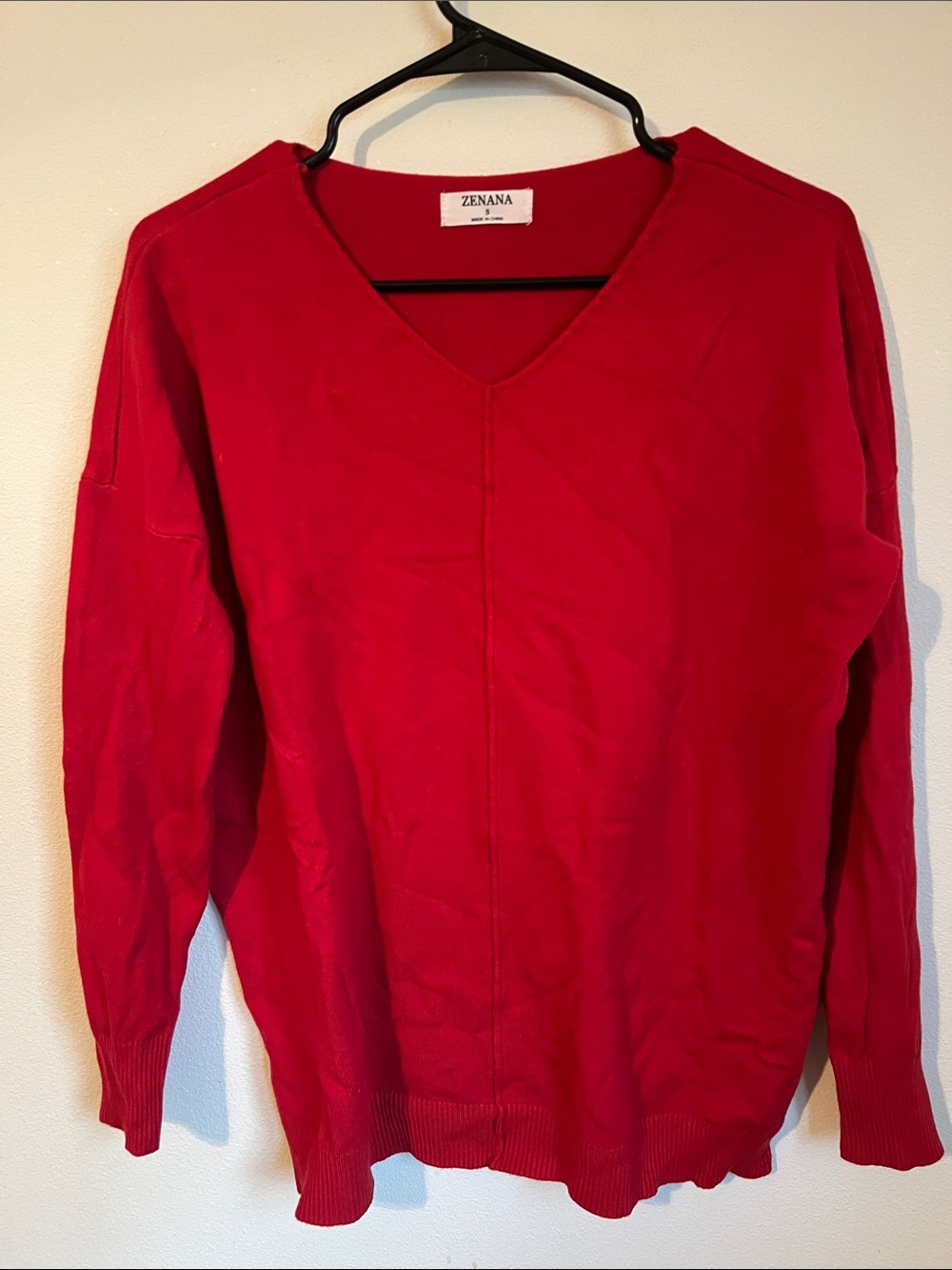 Zenana Outfitters Bright Red V-Neck Lightweight Knit Pullover
